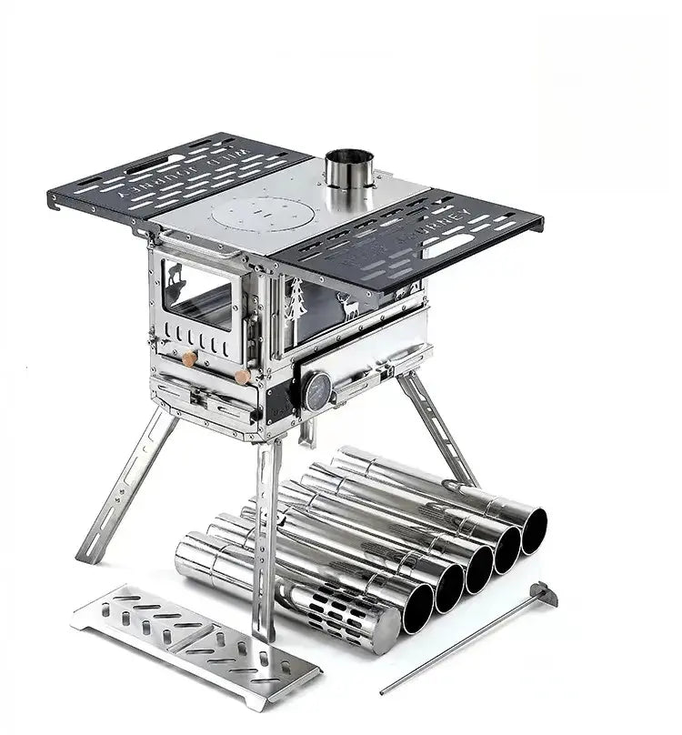 Multi-Function All-in-One Stainless Steel Pellet and Wood Stove Foldable Camping Oven With Burning Feature EPOAL USA