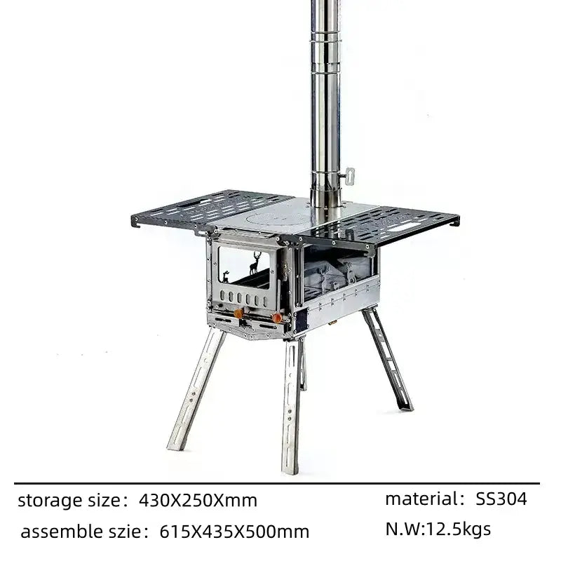 Multi-Function All-in-One Stainless Steel Pellet and Wood Stove Foldable Camping Oven With Burning Feature EPOAL USA