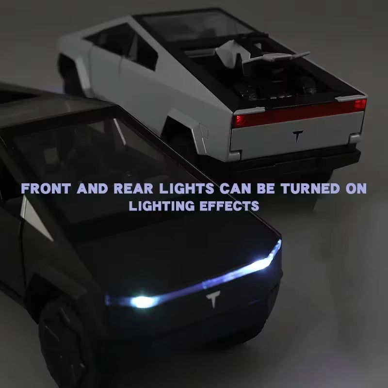 1:32 Tesla Cybertruck Pickup Trailer Alloy Car Model Diecast Metal Toy Off-Road Vehicle Truck Model Sound & Light Kids Gifts