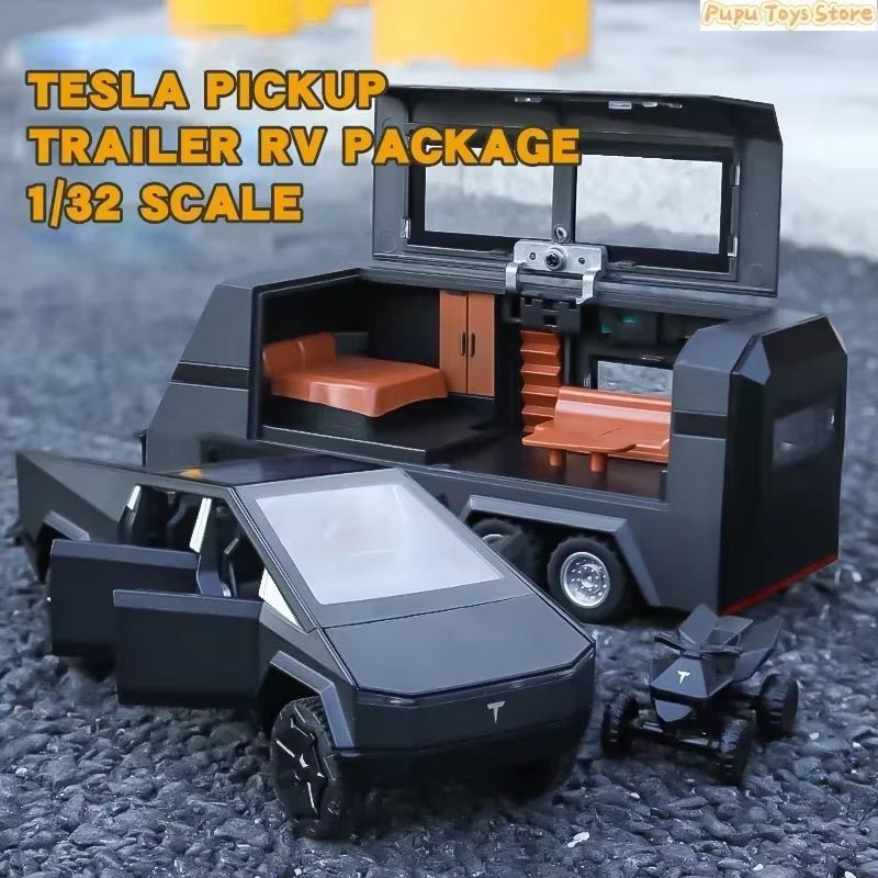 1:32 Tesla Cybertruck Pickup Trailer Alloy Car Model Diecast Metal Toy Off - Road Vehicle Truck Model Sound & Light Kids Gifts - EPOAL USA