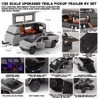 1:32 Tesla Cybertruck Pickup Trailer Alloy Car Model Diecast Metal Toy Off-Road Vehicle Truck Model Sound & Light Kids Gifts