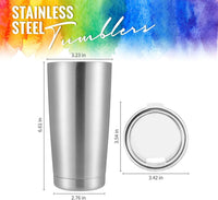 Double Wall Tumbler Cups Bulk (6 Pack) - 20 Oz Stainless Steel Hot and Cold Tumbler 6 Reusable Cups with Lids for Sublimation Cups, Tumbler Painting, Glitter, Vinyl, Etc