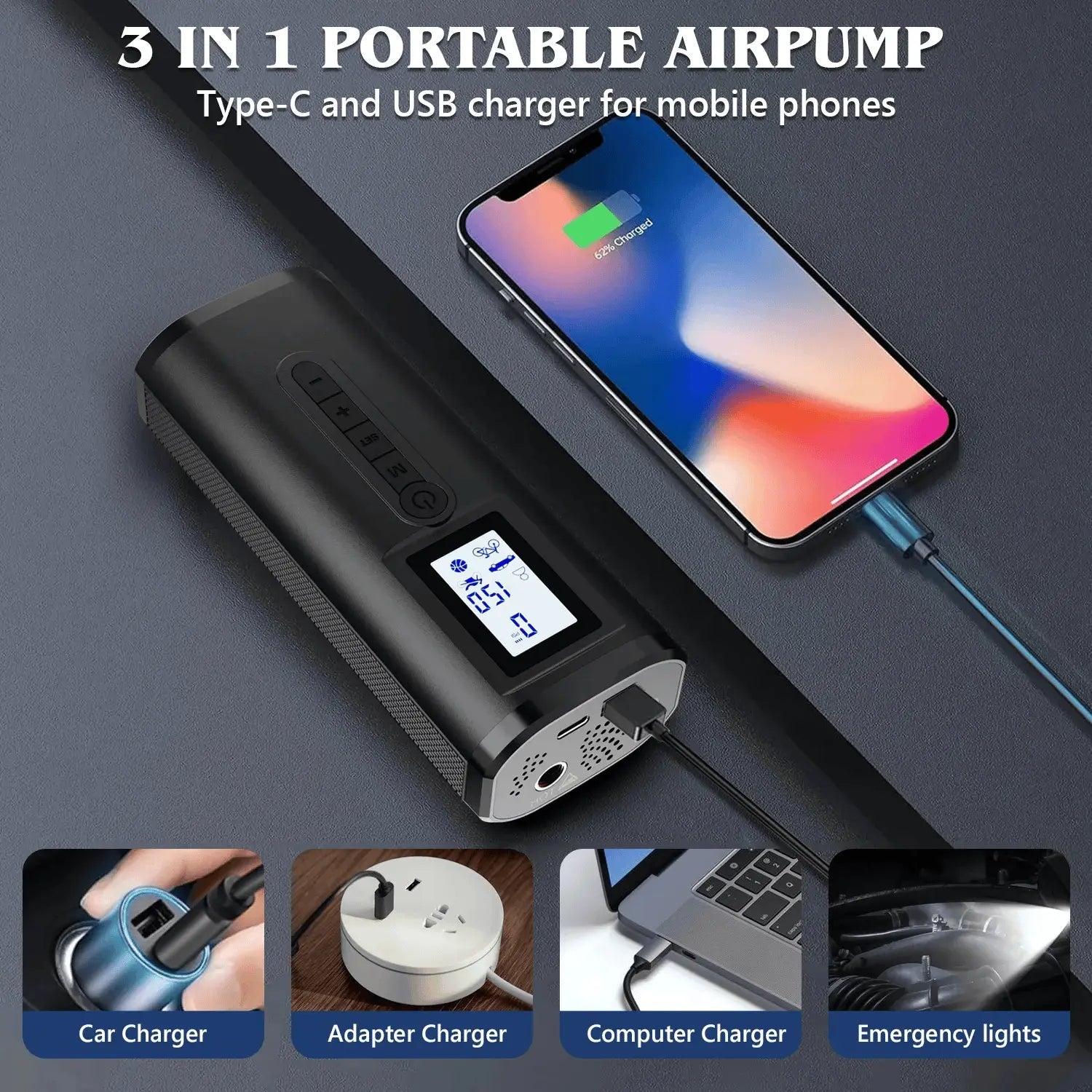 Bike Pump Electric Portable Mini Bicycle Tires Pump with Digital Gauge Tire Inflator Bike Air Pump EPOAL USA
