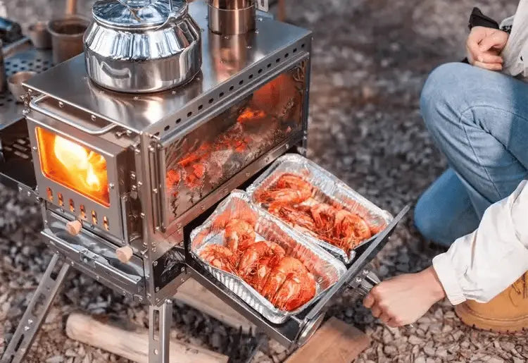 Multi-Function All-in-One Stainless Steel Pellet and Wood Stove Foldable Camping Oven With Burning Feature EPOAL USA