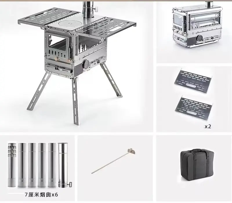 Multi-Function All-in-One Stainless Steel Pellet and Wood Stove Foldable Camping Oven With Burning Feature EPOAL USA