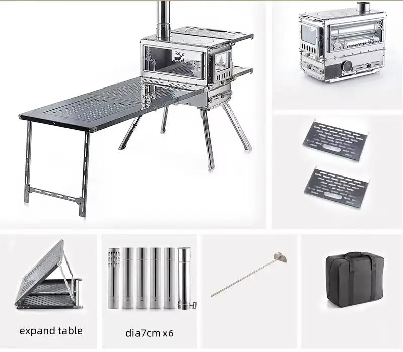 Multi-Function All-in-One Stainless Steel Pellet and Wood Stove Foldable Camping Oven With Burning Feature EPOAL USA