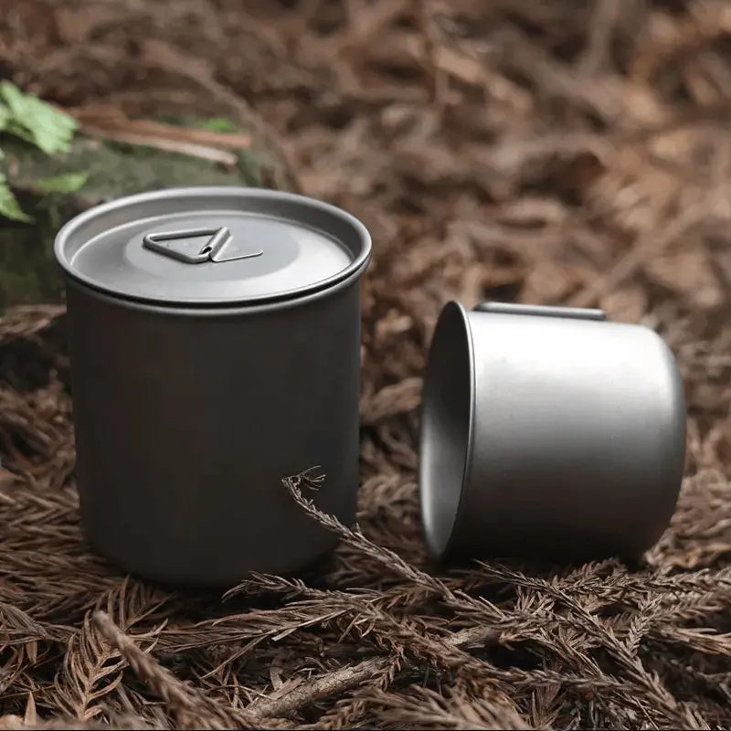 Pure Titanium 420mL Camping Mug with Lid and Folding Handle EPOAL USA