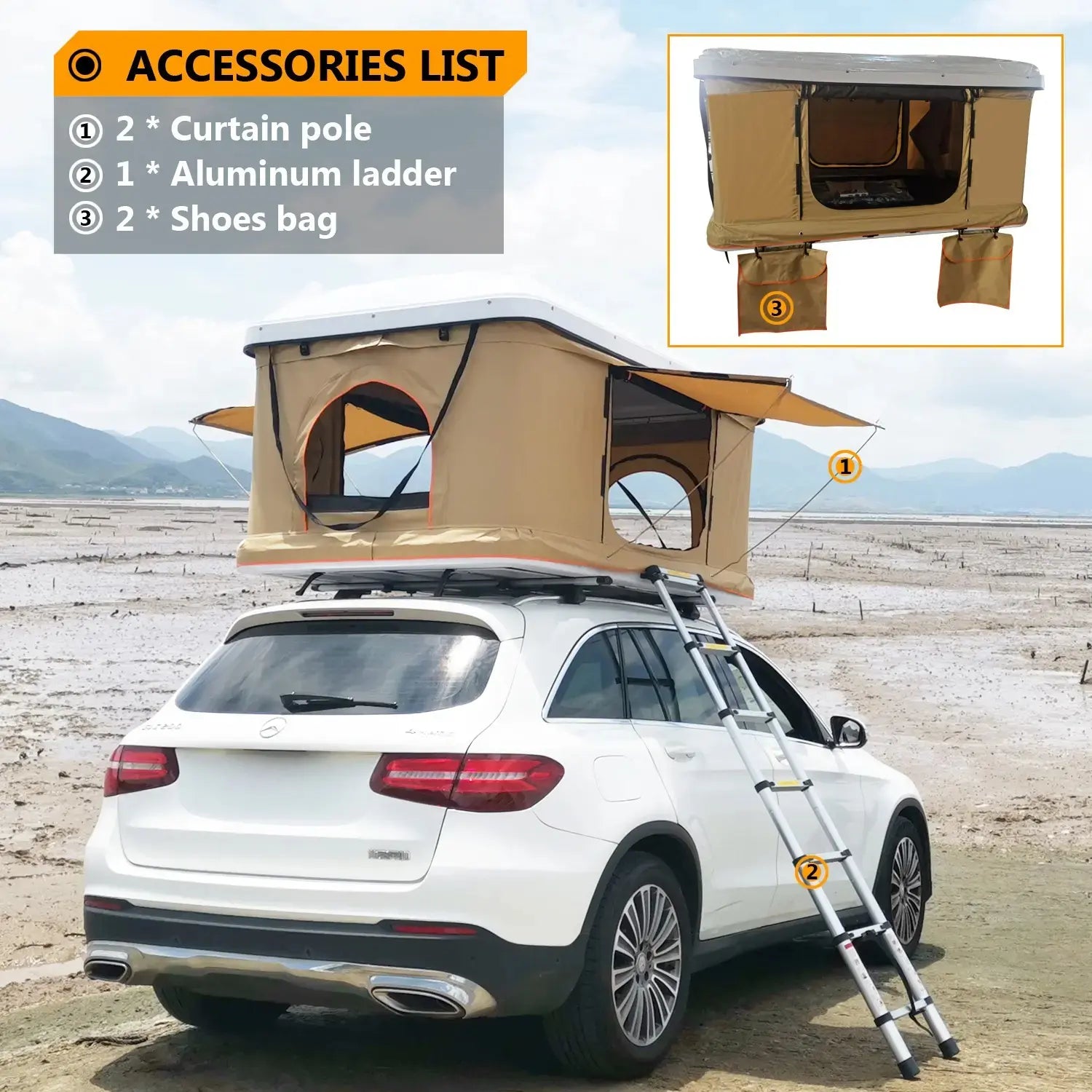 Straight Hydraulic Pressure Pop up Camping 2 Person Automatic SUV Truck Rooftop Tents Hard Cover Car Roof Tent EPOAL USA