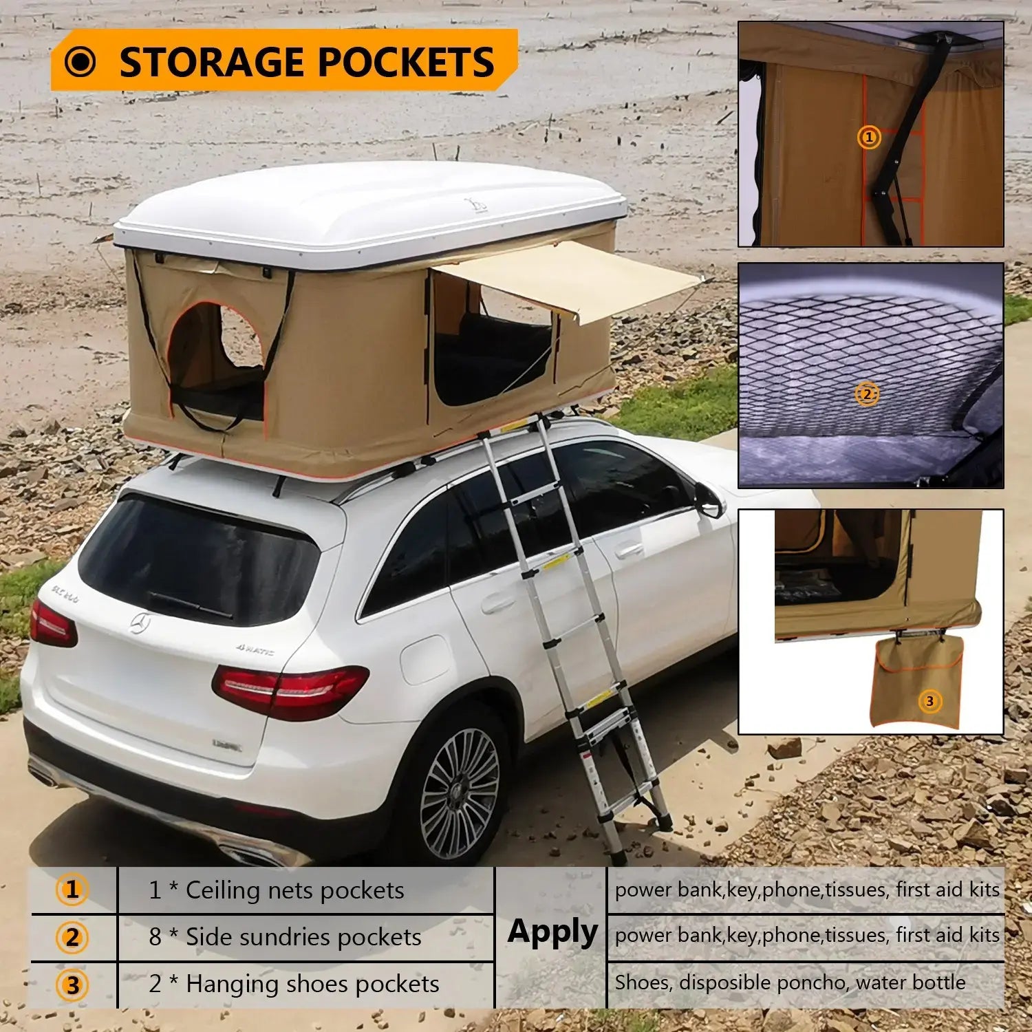 Straight Hydraulic Pressure Pop up Camping 2 Person Automatic SUV Truck Rooftop Tents Hard Cover Car Roof Tent EPOAL USA