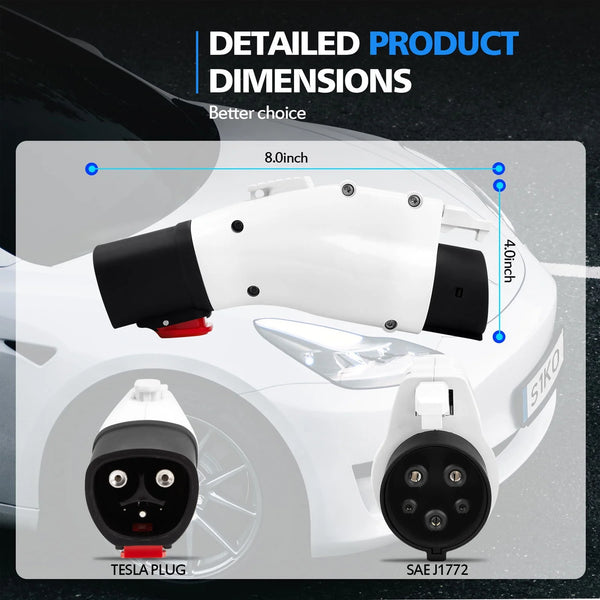 J1772 EV Connectors ,Tesla to J1772 Adapter, Max 60 Amp & 250V - Compatible with Tesla High Powered Connector, Destination Charger, and Mobile Connector Only (White)