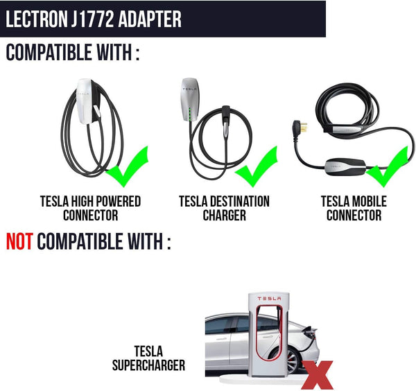 - Tesla to J1772 Adapter, Max 40A & 250V - Compatible with Tesla High Powered Connector, Destination Charger, and Mobile Connector (Black)