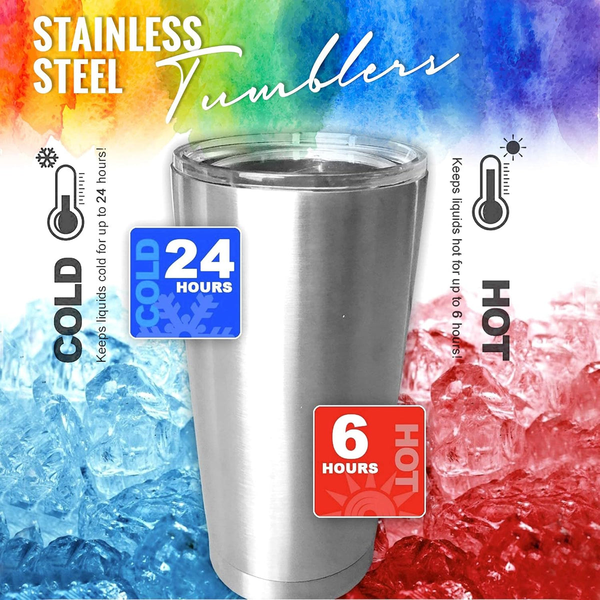 Double Wall Tumbler Cups Bulk (6 Pack) - 20 Oz Stainless Steel Hot and Cold Tumbler 6 Reusable Cups with Lids for Sublimation Cups, Tumbler Painting, Glitter, Vinyl, Etc