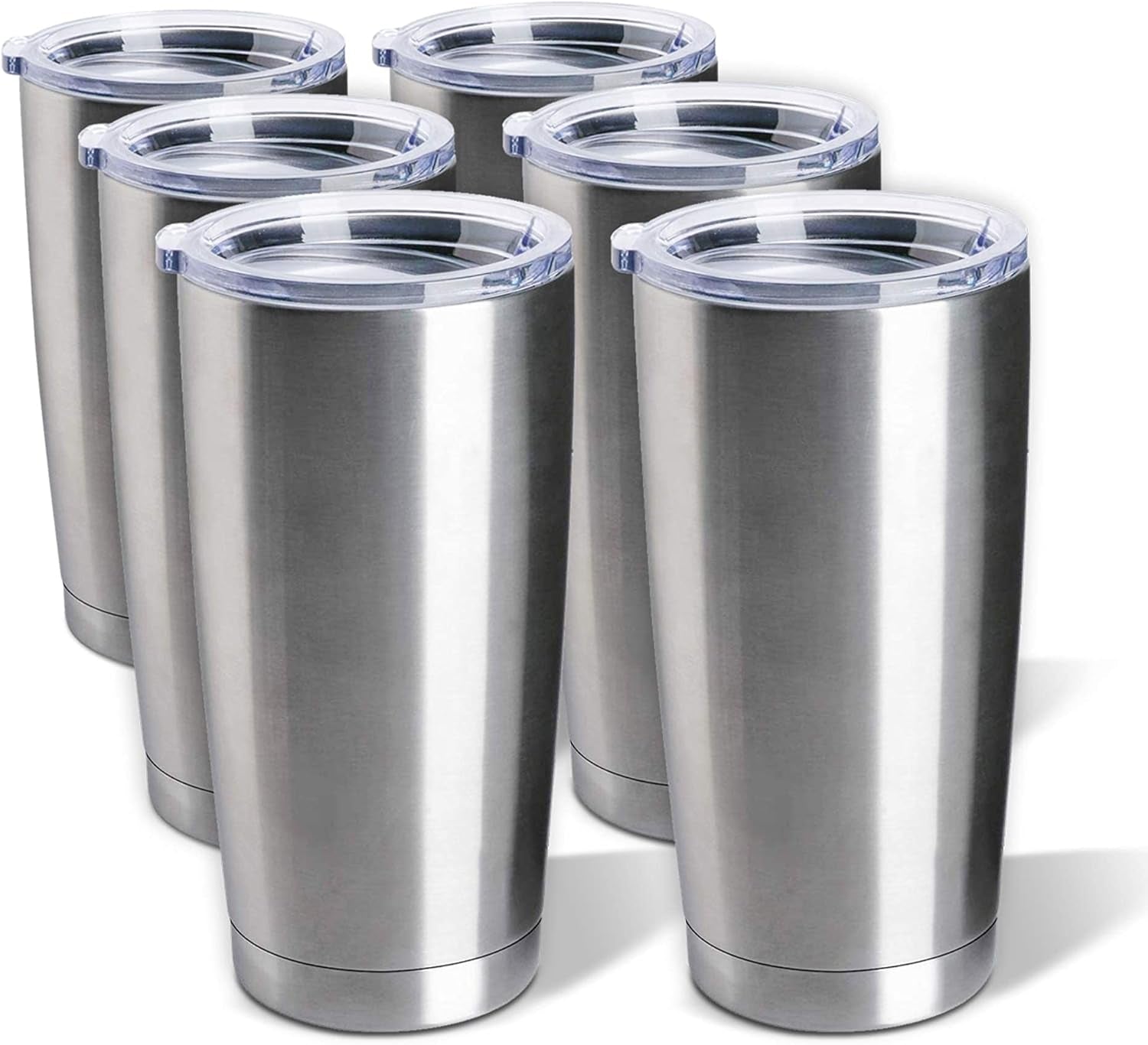 Double Wall Tumbler Cups Bulk (6 Pack) - 20 Oz Stainless Steel Hot and Cold Tumbler 6 Reusable Cups with Lids for Sublimation Cups, Tumbler Painting, Glitter, Vinyl, Etc - EPOAL USA