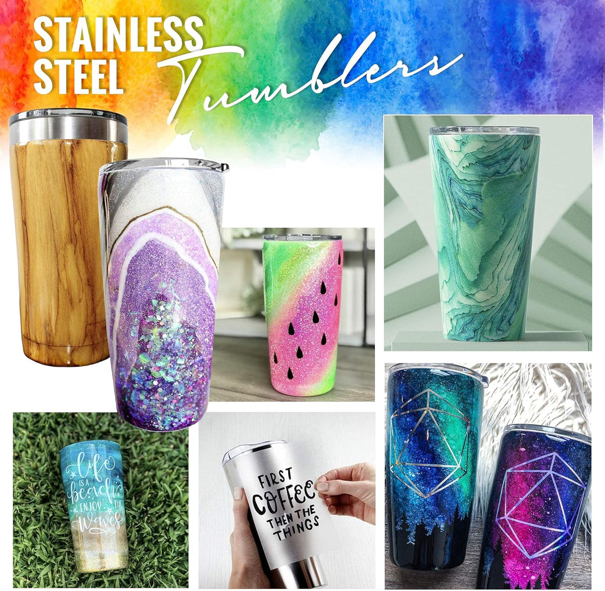 Double Wall Tumbler Cups Bulk (6 Pack) - 20 Oz Stainless Steel Hot and Cold Tumbler 6 Reusable Cups with Lids for Sublimation Cups, Tumbler Painting, Glitter, Vinyl, Etc