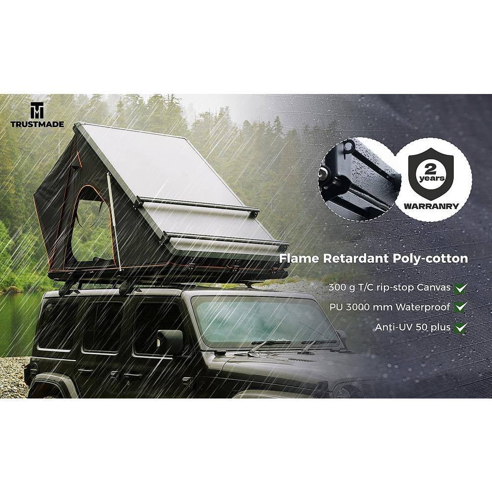 Scout plus Triangle Black Hard Shell and Grey Fabric with Roof Rack 2 - Person Aluminum Car Rooftop Tent - EPOAL USA