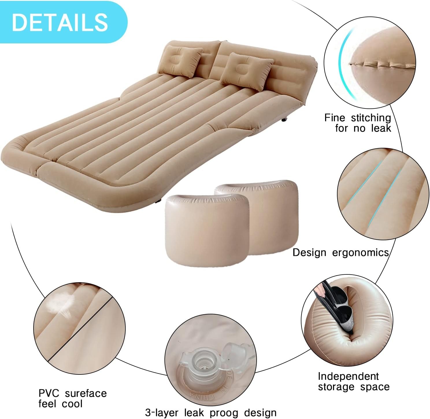 SUV Air Mattress Camping Bed - Inflatable Head Guard Thickened Car Portable Sleeping Back Seat Twin Air Mattress Cushion Pillo Pad for Sedan SUV Truck Travel Camping - EPOAL USA