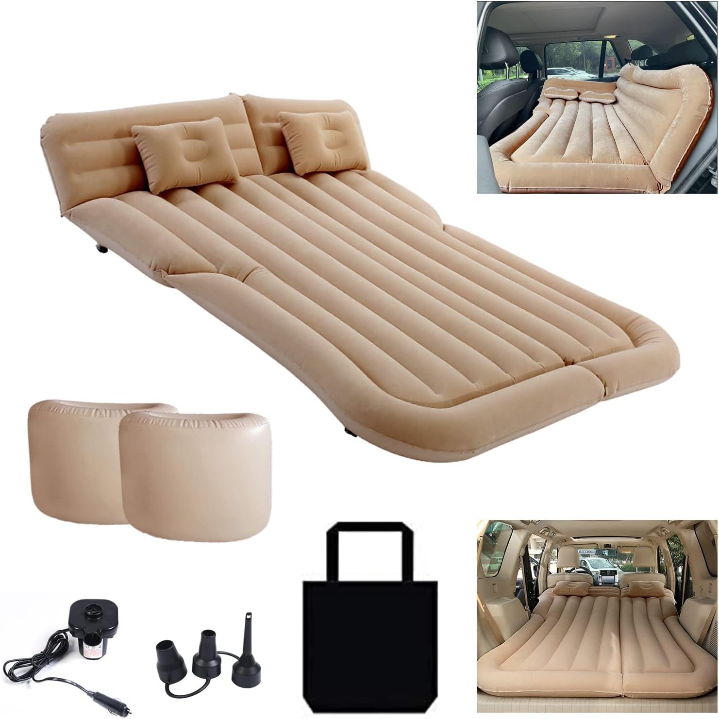 SUV Air Mattress Camping Bed - Inflatable Head Guard Thickened Car Portable Sleeping Back Seat Twin Air Mattress Cushion Pillo Pad for Sedan SUV Truck Travel Camping - EPOAL USA