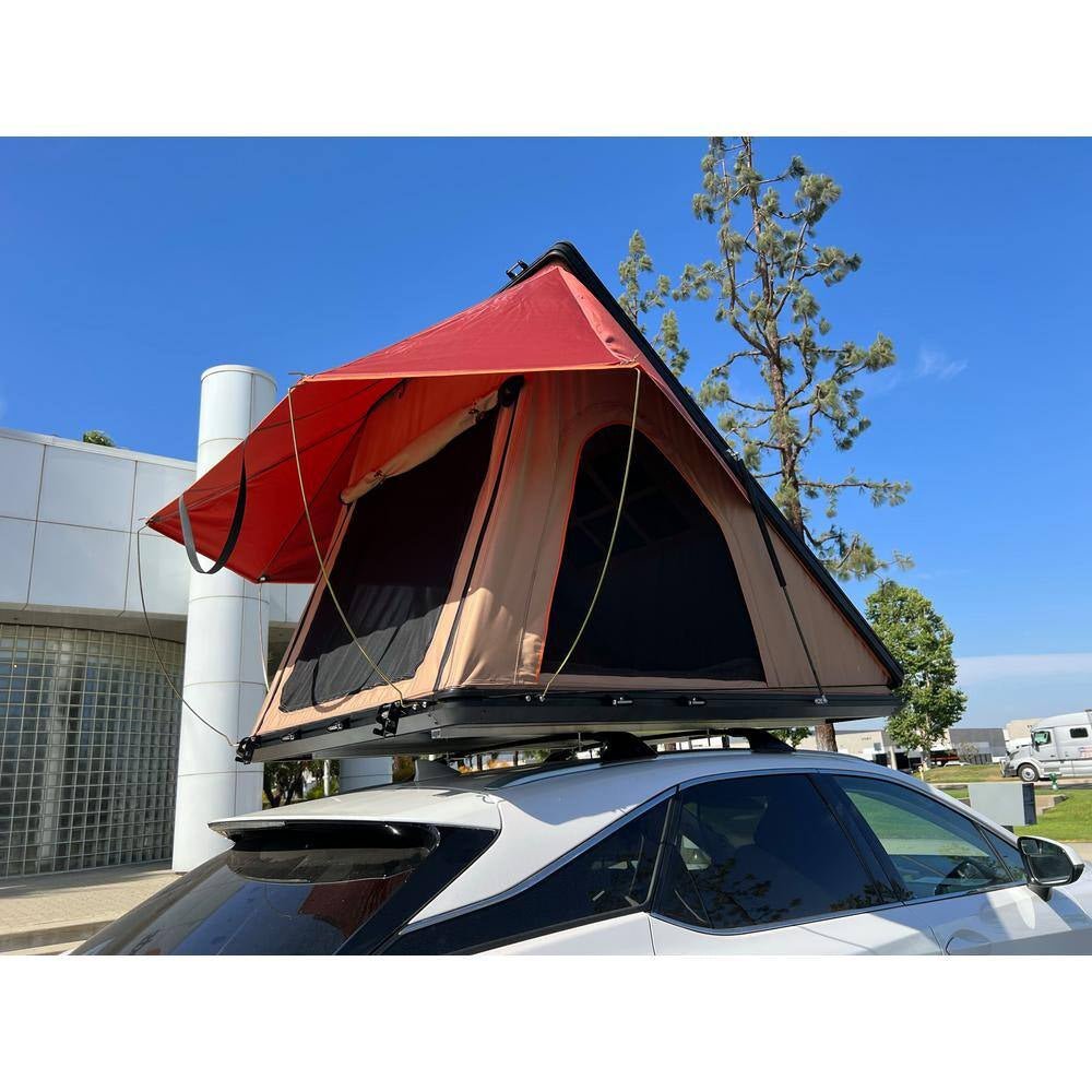 Triangle Black Hard Shell and Beige Fabric 2 - Person Aluminum Car Rooftop Tent with Roof Rack Scout MAX Series - EPOAL USA