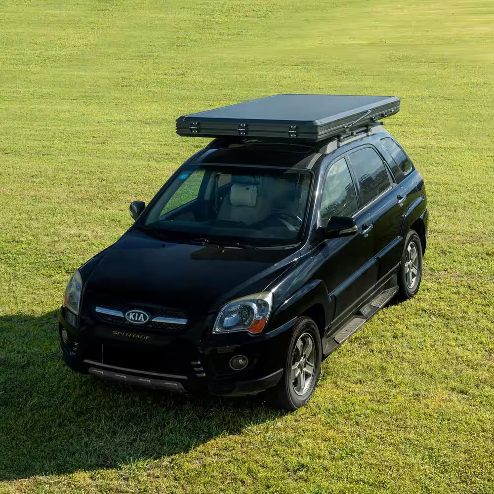 Triangle Black Hard Shell and Beige Fabric 2 - Person Aluminum Car Rooftop Tent with Roof Rack Scout MAX Series - EPOAL USA