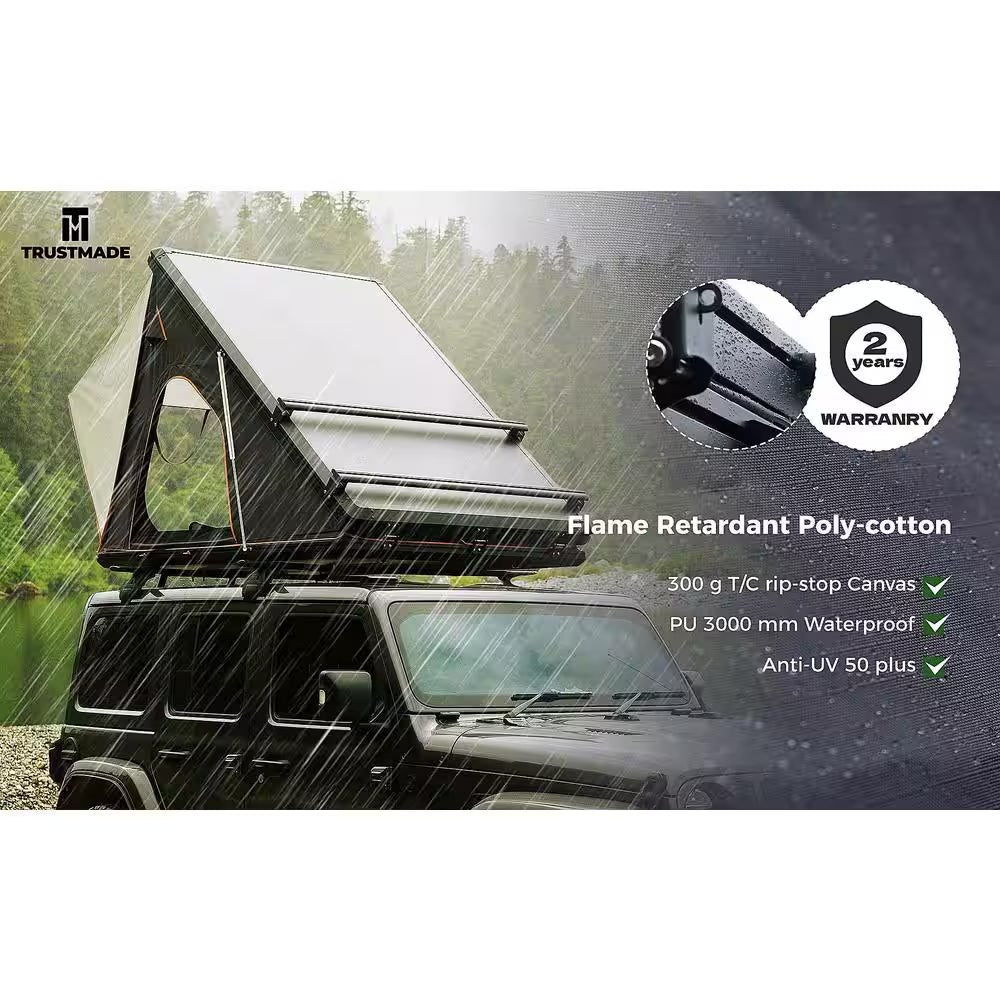 Triangle Black Hard Shell and White Grey Fabric 2 - Person Aluminum Car Rooftop Tent with Roof Rack Scout Series - EPOAL USA