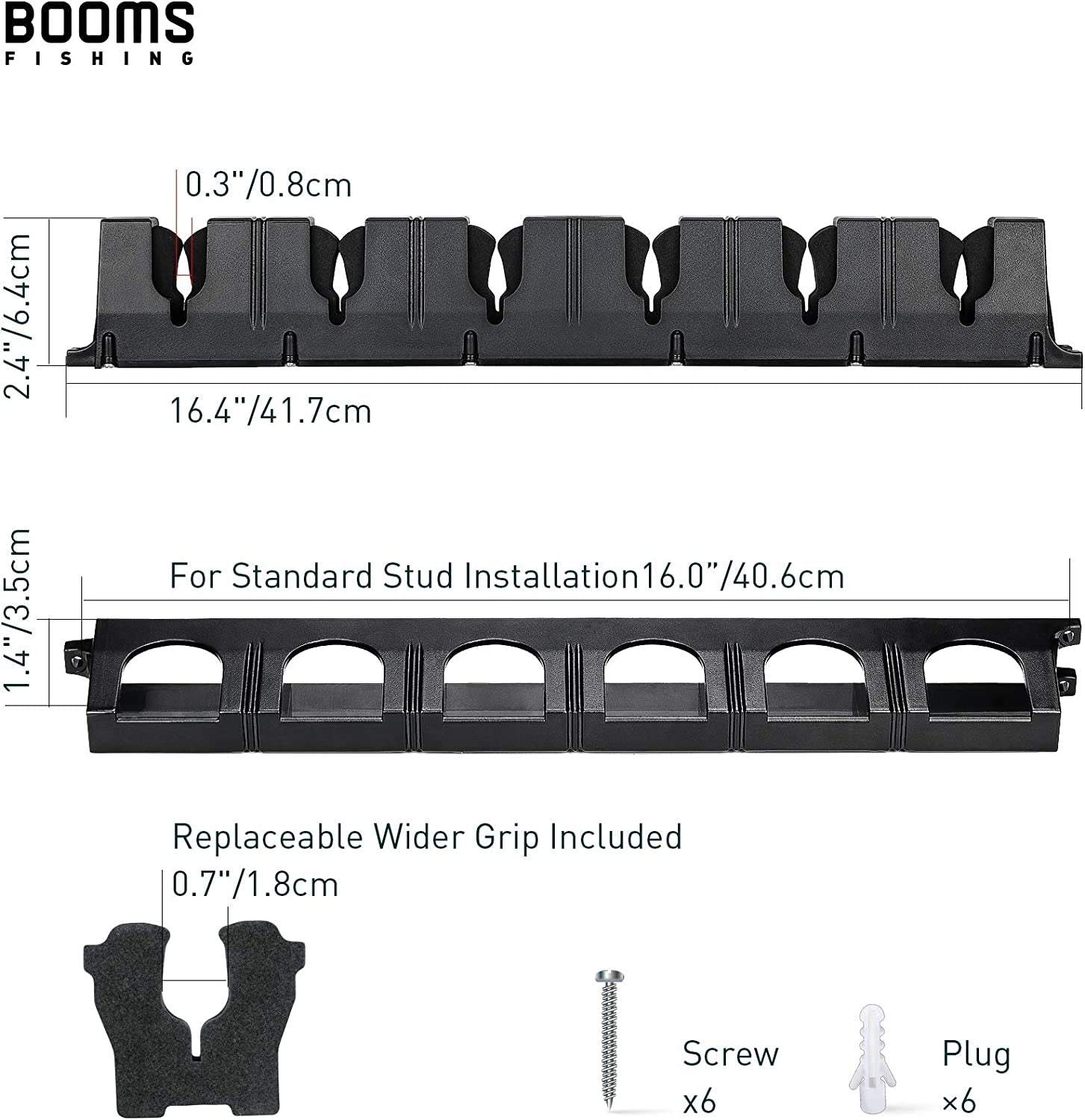 WV1 Vertical 6 - Rod Rack, Fishing Rod Holders for Garage， Wider Wall Mount Fishing Pole Holder, 16.4" Black - EPOAL USA